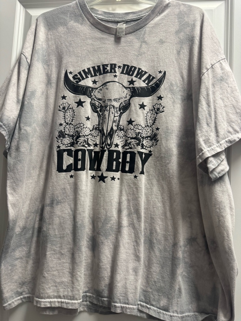 Gildan Gray Tie-Dye 'Simmer Down Cowboy' Short Sleeve Tee